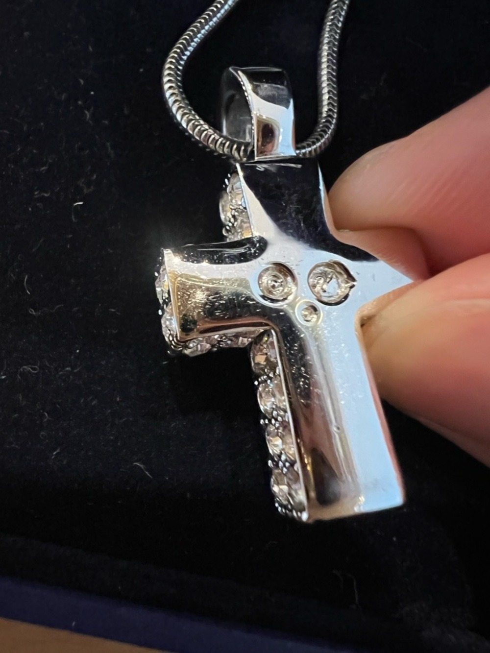 Swarovski Silver-Tone Cross Crystal Pavé Rhinestone Pendant Necklace Goth Y2K - Picture 7 of 9